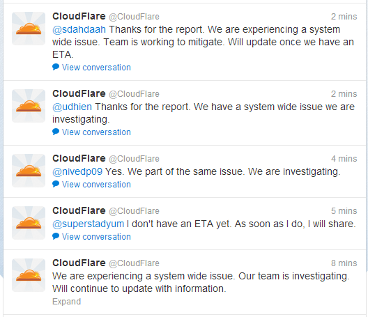 Cloduflare down twitter status
